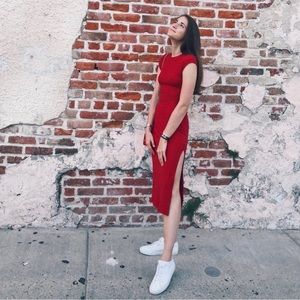 Reformation 2017 Red Midi Dress with Slit XS